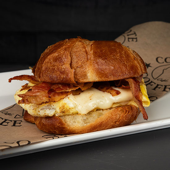 A bacon, egg and american cheese croissant