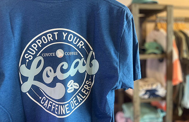 coyote coffee shirt saying support you local caffeine dealers